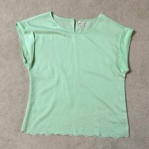 J. Crew Mint Green Scalloped Eyelet-Hem Short Sleeve Tee
